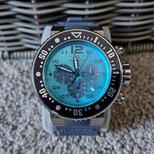 Invicta Men's 52mm Ocean Voyager Pro Diver Quartz Blue Dial Grey Silicone Strap